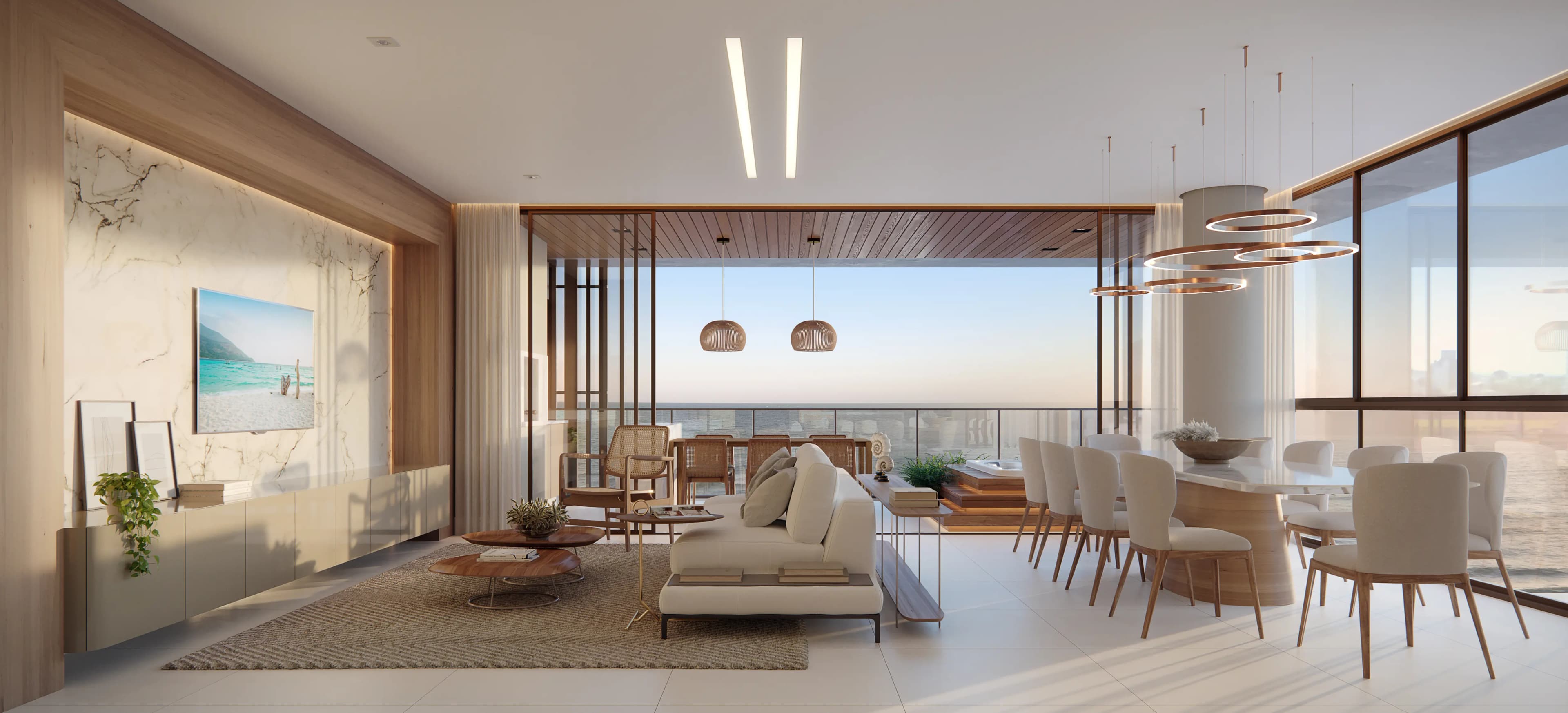 Sala de estar integrada com vista para o mar do Belvedere Beach House, em Balneário Piçarras (imagem ilustrativa)